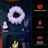 2-Ft. Lighted Black & White Ghost Wreath for Indoors & Covered Outdoors, Battery Operated (3 AA)