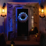 2-Ft. Lighted Black & White Ghost Wreath for Indoors & Covered Outdoors, Battery Operated (3 AA)
