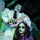 5.6-Ft. Standing Animated Zombie with Bloody Knife & Decapitated Head Animatronic