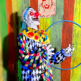 5.9-Ft. Voice & Sound-Sensor Clown on Tricycle Halloween Animatronic