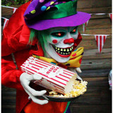 Haunted Hill Farm Life-Size Poseable Animatronic Clown with Flashing Red Eyes Chuckles