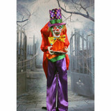 Haunted Hill Farm Life-Size Poseable Animatronic Clown with Flashing Red Eyes Chuckles