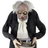 Haunted Hill Farm Life-Size Animatronic Moaning Butler Holding Silver Tray