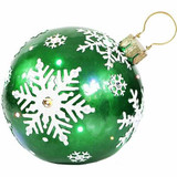 Fraser Hill Farm 18 Jeweled Ball Ornament w/Snowflake Design in Green with Long-Lasting LED Lights, Indoor or Outdoor