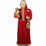 Fraser Hill Farm 5-Ft Life-Size Standing Mrs Claus Holding Bear and Basket Wearing Red Plush Dress with Sherpa Trim, Indoor Decor