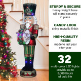 Fraser Hill Farm Indoor/Outdoor Oversized Christmas Decor, 6-Ft. Nutcracker Playing Bass Drum w/ Moving Hands, Music, Timer, and 32 LED Lights