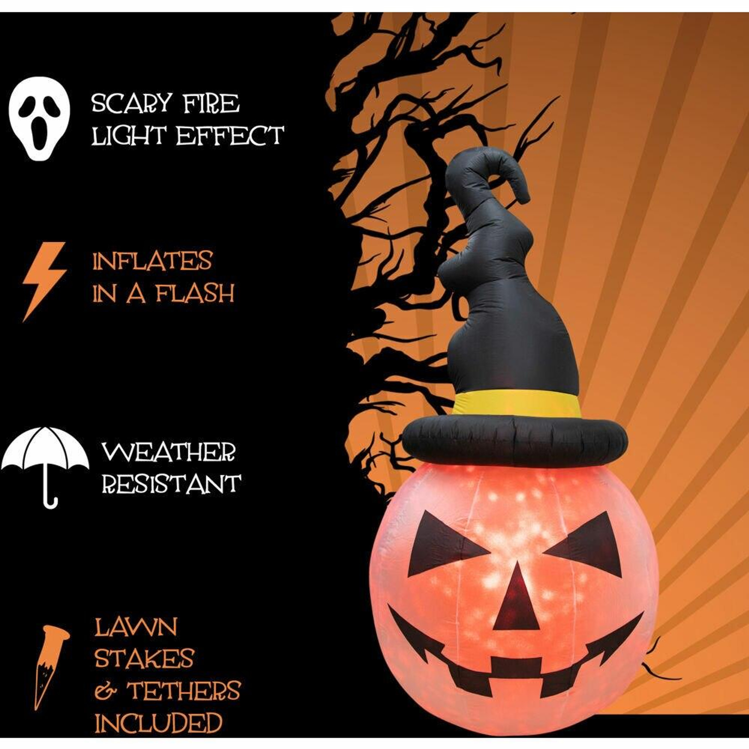 10-ft. Inflatable Pumpkin with Black Hat and Fire Lights