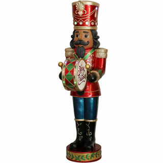 Fraser Hill Farm 5-Ft Nutcracker Playing Bass Drum w/ Moving Hands, Music, Timer, and 15 LED Lights