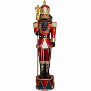 Fraser Hill Farm 6-Ft Jeweled African American Nutcracker Greeter with Staff and 22 LED Lights