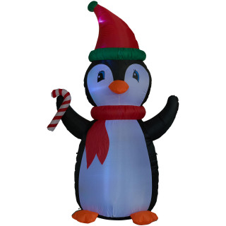 Fraser Hill Farm 10-Ft Tall Penguin w/ Candy Cane, Inflatable w/ RGB Lights, Storage Bag