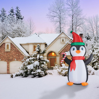Fraser Hill Farm 10-Ft Tall Penguin w/ Candy Cane, Inflatable w/ RGB Lights, Storage Bag
