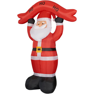 Fraser Hill Farm 10-Ft Tall Santa Holding HO HO HO Sign, Inflatable w/ Lights, Storage Bag