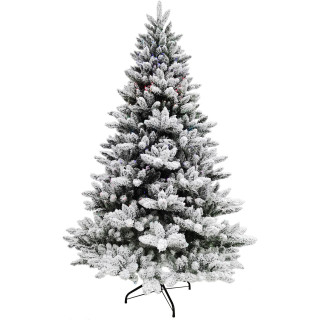 Fraser Hill Farm 7.5-Ft Snow Flocked Fiber Optic Pre-Lit Christmas Tree w/ LED Dancing Lights