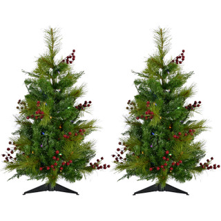 Fraser Hill Farm Set of 2, Newberry Pine Artificial Tree, Various Lighting and Size Options