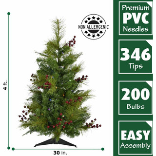 Fraser Hill Farm Set of 2, 4-Ft Newberry Pine Artificial Tree, Various Lighting Options