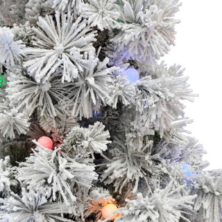 Fraser Hill Farm Flocked Snowy Pine Christmas Tree w/ Colorful G40 LED Light Bulbs