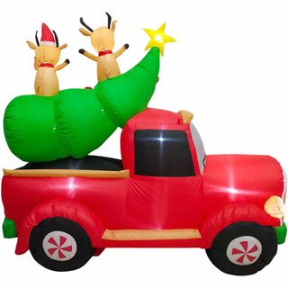 Fraser Hill Farm 8-Ft Long Inflatable Christmas Tree in a Pick-up Truck with LED Lights, Holiday Winter Blow-Up