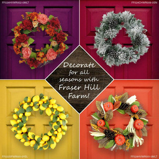 Fraser Hill Farm 24-in Christmas Snow Covered Wreath with Multi-Hued Blue Ornaments