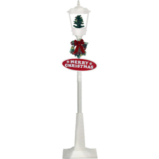 Fraser Hill Farm Let It Snow Series 71-In. Square Street Lamp with Christmas Tree, 2 Signs, Cascading Snow, and Holiday Music, White