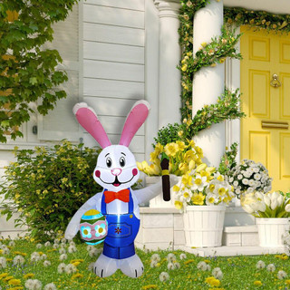 Fraser Hill Farm 4-Ft Tall Bunny Rabbit Painting an Easter Egg, Outdoor/Indoor Blow Up Spring Inflatable with Lights