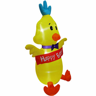 Fraser Hill Farm 5-Ft Tall Chick Holding a Happy Easter Banner, Outdoor/Indoor Blow Up Spring Inflatable with Lights