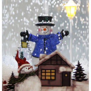 Fraser Hill Farm Let It Snow Series 12-In Christmas Gift Shadowbox with Snowman and Silver Bow, Animated Musical Snow Decoration