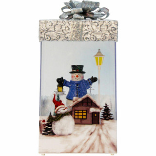 Fraser Hill Farm Let It Snow Series 12-In Christmas Gift Shadowbox with Snowman and Silver Bow, Animated Musical Snow Decoration