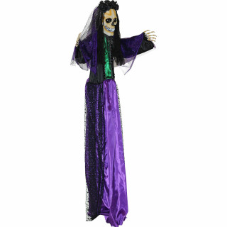 Haunted Hill Farm Haunted Hill Farm 5-Ft Animatronic Voodoo Lady, Indoor/Covered Outdoor Halloween Decoration, Red LED Eyes, Battery-Operated, Martina, HHBRIDE-5FLS