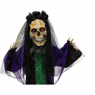 Haunted Hill Farm Haunted Hill Farm 5-Ft Animatronic Voodoo Lady, Indoor/Covered Outdoor Halloween Decoration, Red LED Eyes, Battery-Operated, Martina, HHBRIDE-5FLS