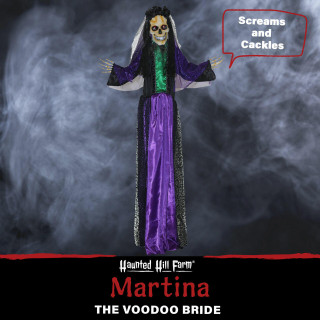 Haunted Hill Farm Haunted Hill Farm 5-Ft Animatronic Voodoo Lady, Indoor/Covered Outdoor Halloween Decoration, Red LED Eyes, Battery-Operated, Martina, HHBRIDE-5FLS