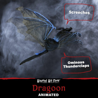 Haunted Hill Farm Haunted Hill Farm 3.83-ft Animated Dragon, Indoor/Covered Outdoor Halloween Decoration, Red LED Eyes, Poseable, Battery-Operated, Dragoon, HHDRG-1HLSA