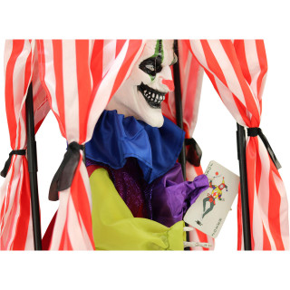 Haunted Hill Farm 19-In Hanging Animated Clown in a Circus Tent, Indoor or Covered Outdoor Halloween Decoration, Battery-Operated, Crimson