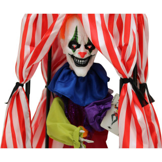 Haunted Hill Farm 19-In Hanging Animated Clown in a Circus Tent, Indoor or Covered Outdoor Halloween Decoration, Battery-Operated, Crimson