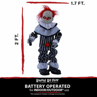Haunted Hill Farm Haunted Hill Farm 2.6-ft Animatronic Clown, Indoor/Outdoor Halloween Decoration, Red LED Eyes, Poseable, Battery-Operated, Master Chuck, HHMNCLW-1FLSA
