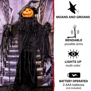 6-Ft. Life-Size Poseable Pumpkin Witch with Lights and Sound, Indoor/Covered Outdoor Halloween Decoration