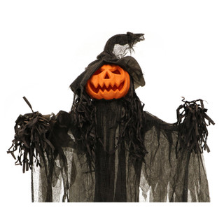 6-Ft. Life-Size Poseable Pumpkin Witch with Lights and Sound, Indoor/Covered Outdoor Halloween Decoration