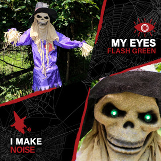 6-Ft. Poseable Scarecrow with Lights and Sound, Indoor or Covered Outdoor Halloween Decoration