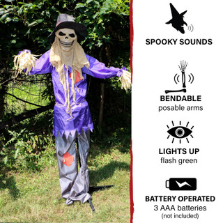 6-Ft. Poseable Scarecrow with Lights and Sound, Indoor or Covered Outdoor Halloween Decoration
