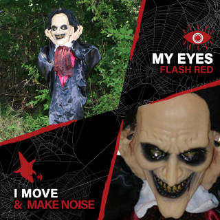 Haunted Hill Farm Haunted Hill Farm 5.6-ft Standing Vampire, Indoor/Covered Outdoor Halloween Decoration, LED Red Eyes, Poseable, Battery-Operated, Fang, HHVAMP-2FLSA