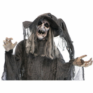 Haunted Hill Farm Haunted Hill Farm 5.7-ft Standing Witch, Indoor/Covered Outdoor Halloween Decoration, LED White Eyes, Poseable, Battery-Operated, Phoenix, HHWITCH-20FLSA