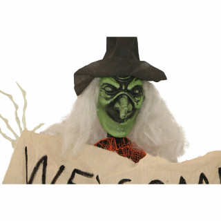 Haunted Hill Farm Haunted Hill Farm 6.25-ft Hanging Witch w/Sign, Indoor/Covered Outdoor Halloween Decoration, LED Eyes, Poseable, Battery-Operated, HHWITCH-28HLS