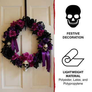 Haunted Hill Farm 1.83-ft Halloween Wreath with Flowers and Skulls