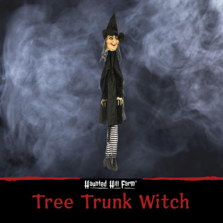 Haunted Hill Farm 4-Ft Hanging Witch, Black and White Stockings, Indoor or Covered Outdoor Halloween Decoration