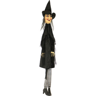 Haunted Hill Farm 4-Ft. Hanging Witch, Black and White Stockings, Indoor or Covered Outdoor Halloween Decoration