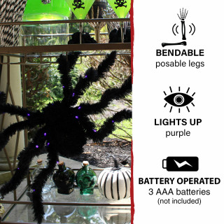 Haunted Hill Farm Haunted Hill Farm 2.25-ft Light-Up Spider, Indoor/Covered Outdoor Halloween Decoration, LED Purple Eyes, Poseable, Battery-Operated, Scorpio, HHSPD-13FLS