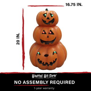 Haunted Hill Farm 20-In 3-Stack Jack-O-Lantern Resin with LED Lights, Indoor or Covered Outdoor Halloween Decoration, Battery-Operated, HHRS020-1PMP-ORG