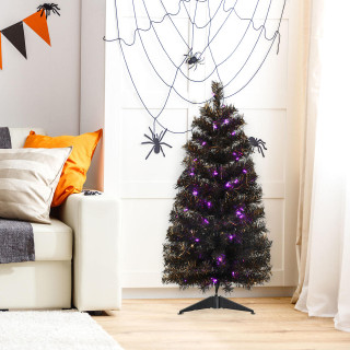 Haunted Hill Farm 3-Ft Spooky Black Tinsel Tree, Purple LED Lights, HH036TINTR-5BL3