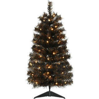 Haunted Hill Farm Haunted Hill Farm 3-Ft Spooky Black Tinsel Tree, Warm White LED Lights, HH036TINTR-5BL1