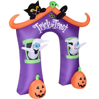 Haunted Hill Farm 9-Ft Inflatable PreLit Trick or Treat Walkway Arch Cat, Jack-O-Lantern, Ghost