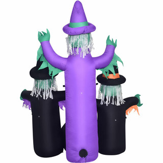 Haunted Hill Farm Haunted Hill Farm 6-Ft Inflatable Pre-Lit Brewing Witch Trio with Cauldron, HIWITCHTRIO061-L